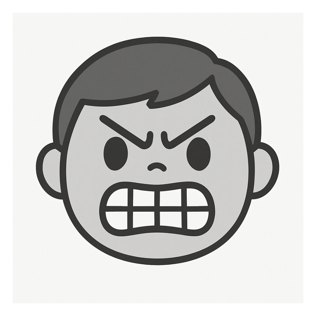 face making a 'grrrr' expression, furrowed brows, gritted teeth, simple illustration sticker