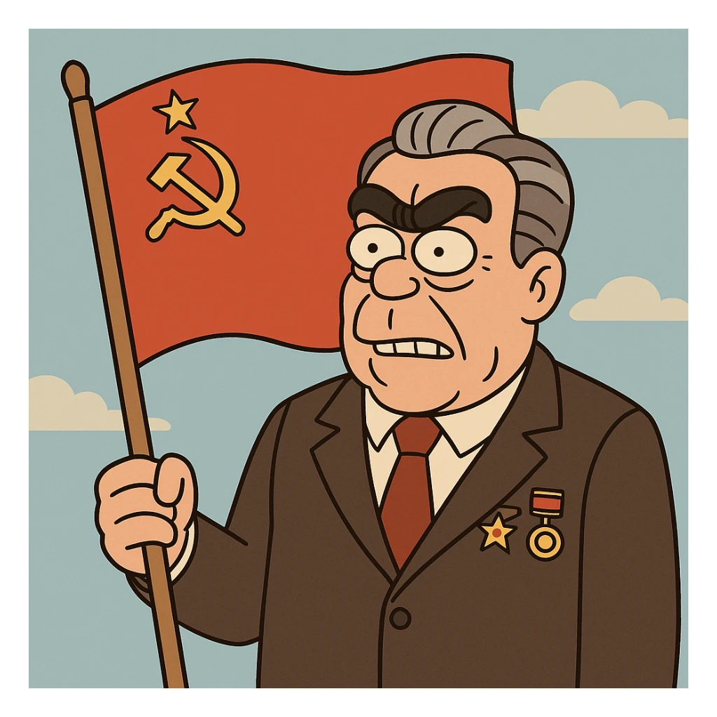 Soviet leader brezhnev with a communist flag sticker