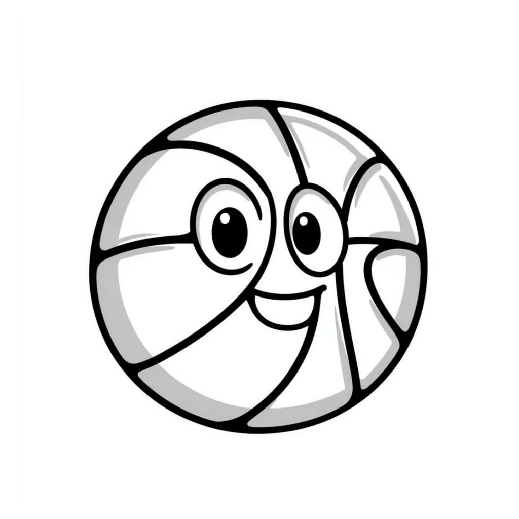 A hand-drawn basketball with a silly cute expression sticker
