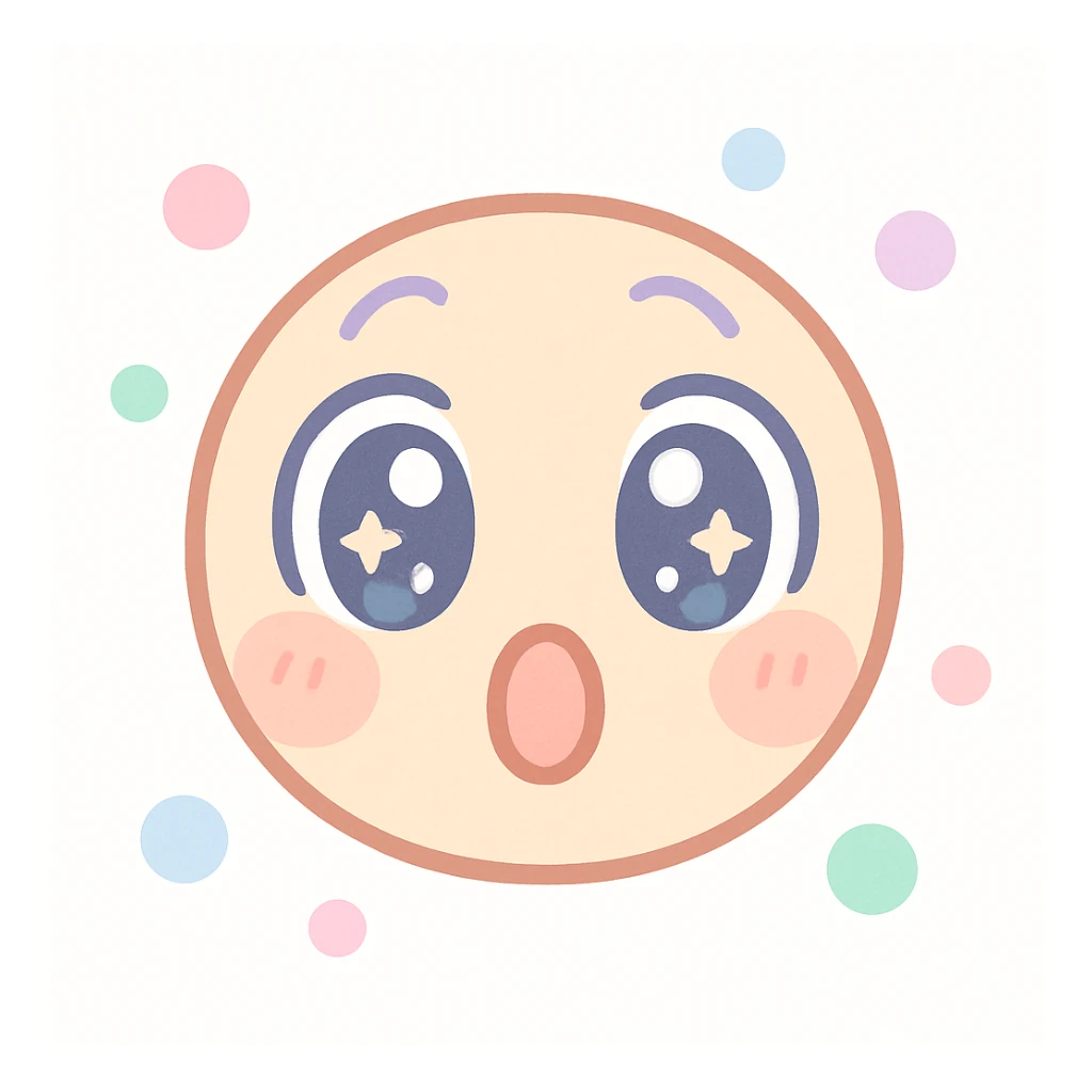 anime themed emoji, surprised face, wide open eyes, small mouth, energetic vibe sticker