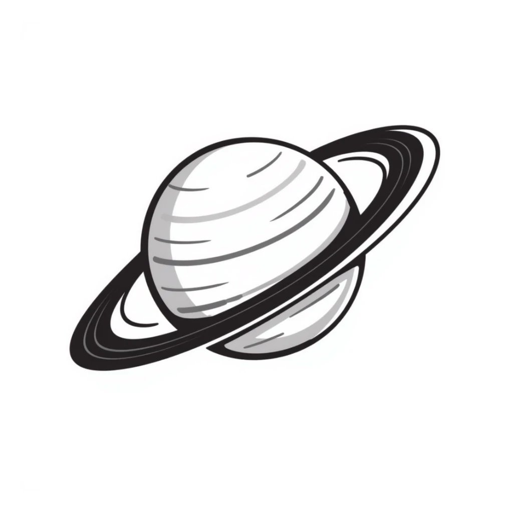 Hand-drawn Saturn planet in grey tones sticker