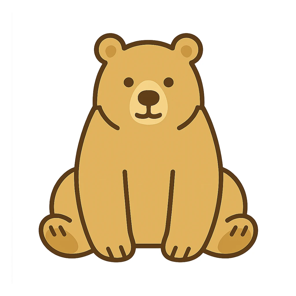 flat toon style blonde grizzly bear sitting, full body icon sticker