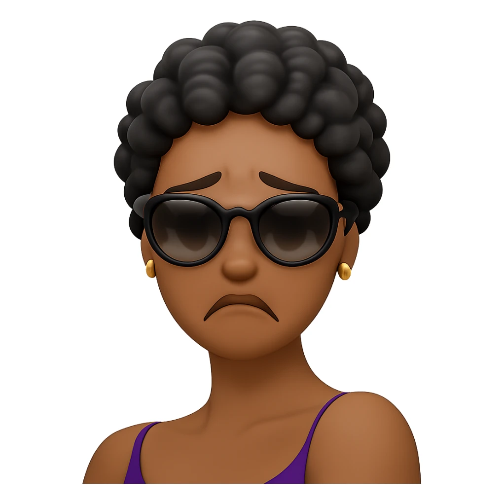 Change her facial expression to sad, keeping the same style as the reference image. sticker