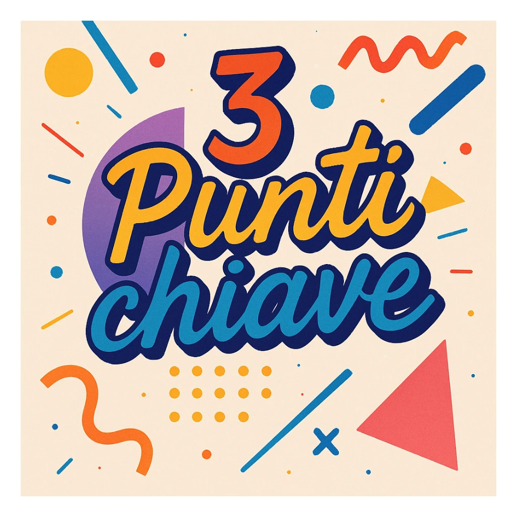 Text '3 Punti chiave' in a creative style with artistic and dynamic font, vibrant colors, abstract or geometric graphic elements, original composition suitable for modern presentations sticker