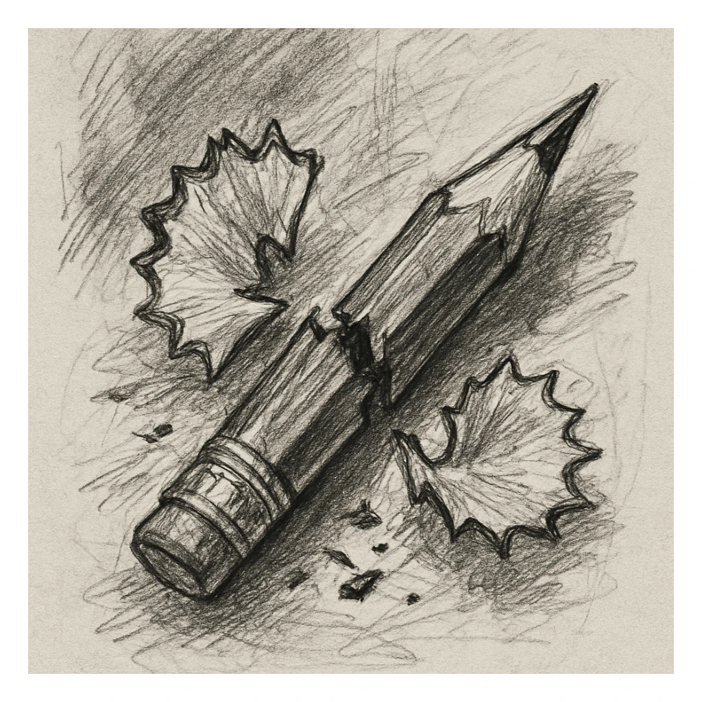 a broken pencil with shavings, pencil sketch style sticker