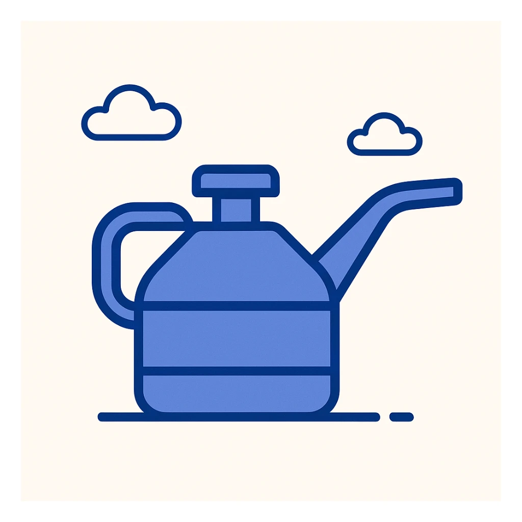 small minimalist oil can with spout on the right, white background sticker