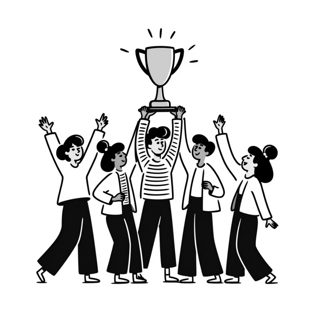 team celebrating with trophy sticker