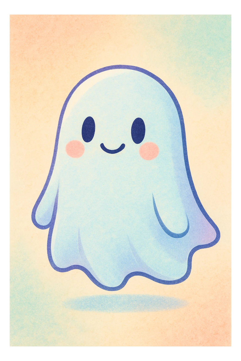 soul, stylized cartoon ghost, gentle smile, pastel colors, simple, friendly sticker