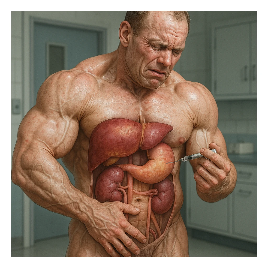  bodybuilder che fa dosaggi a caso di steroidi, e quindi sta male, iper realistica , fai fegato e reni in evidenza sticker