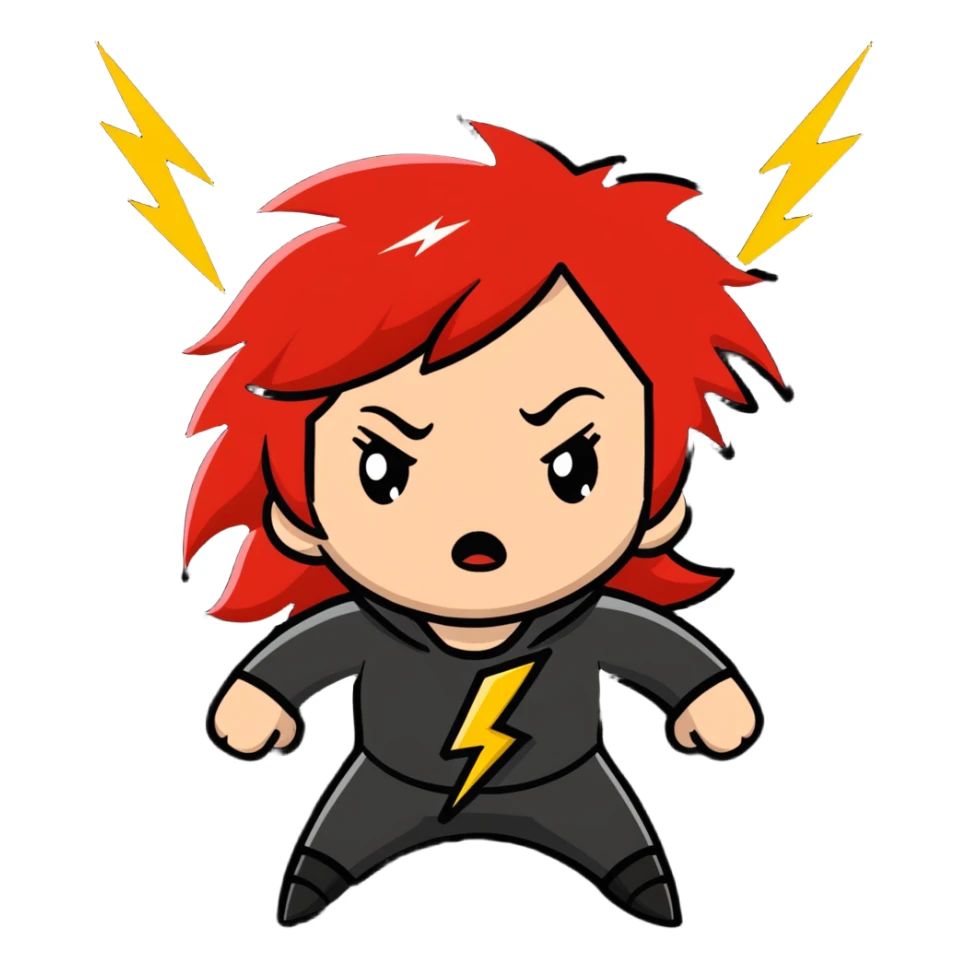 redhead girl furious with lightning bolts sticker