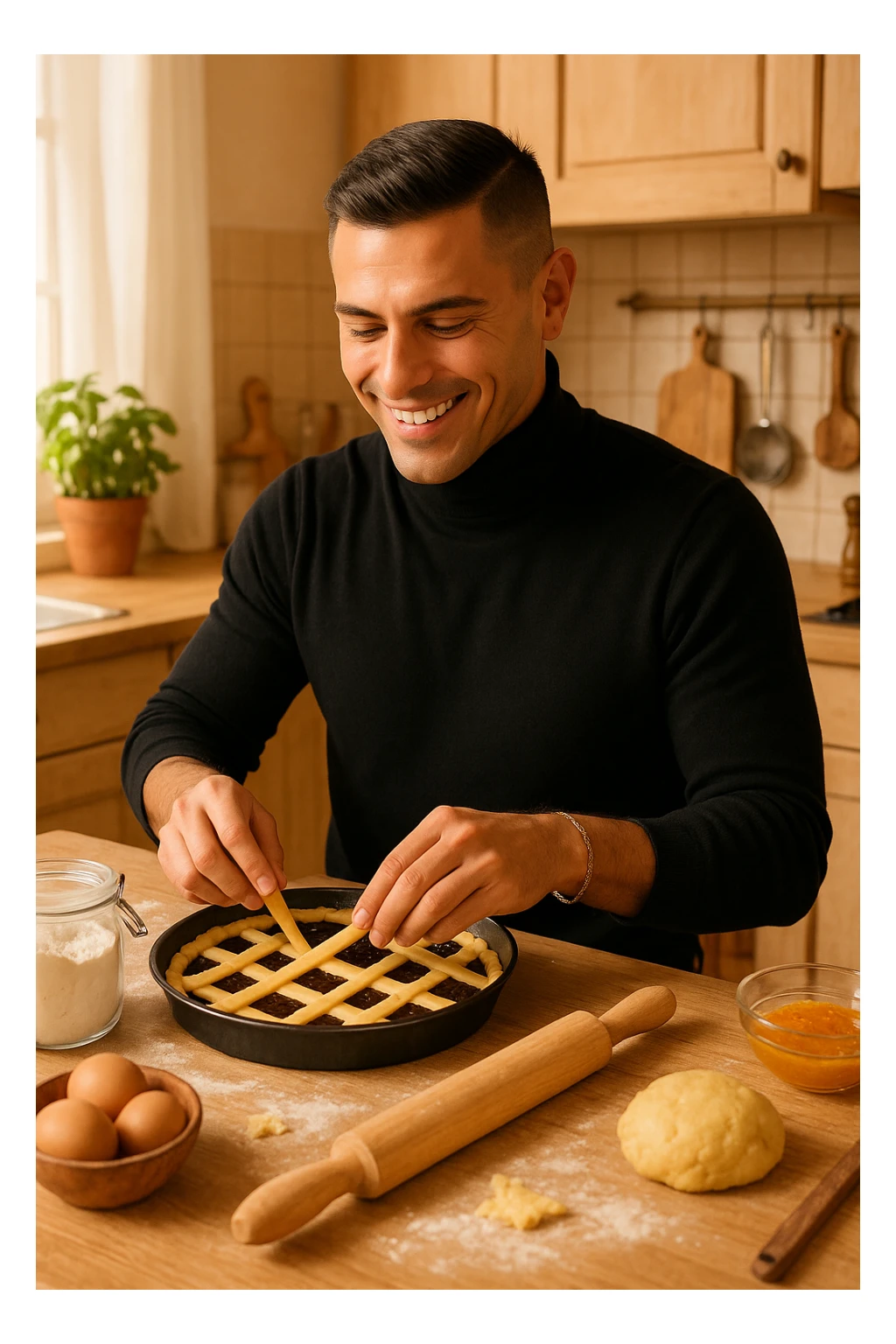 uomo che cucina il suo dolce preferito una crostata sticker
