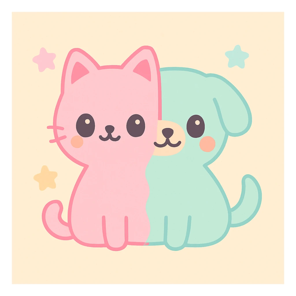 catdog creature, half cat and half dog, cute kawaii style sticker