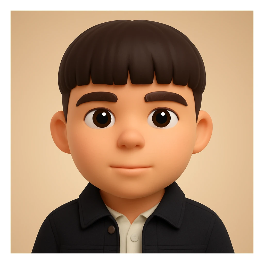 Create a plausible 3D emoji based on the provided photo, preserving facial details but removing pimples and mustache, and wearing a black denim jacket. The style should resemble Microsoft 3D Fluent Emoji style. sticker