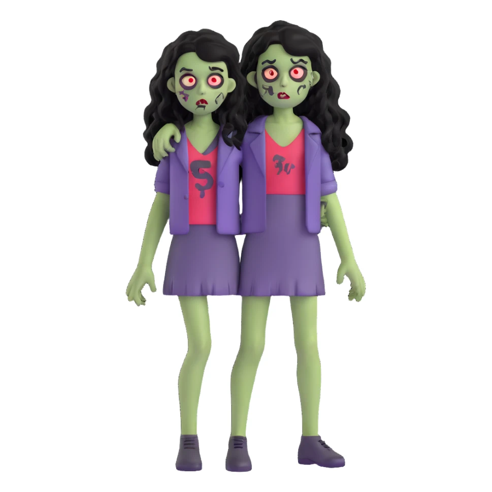 girl zombie with black long curly hair, emo style sticker