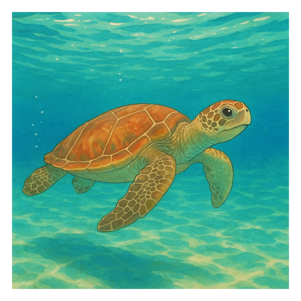 sea turtle in beautiful clear turquoise caribbean sea underwater sticker