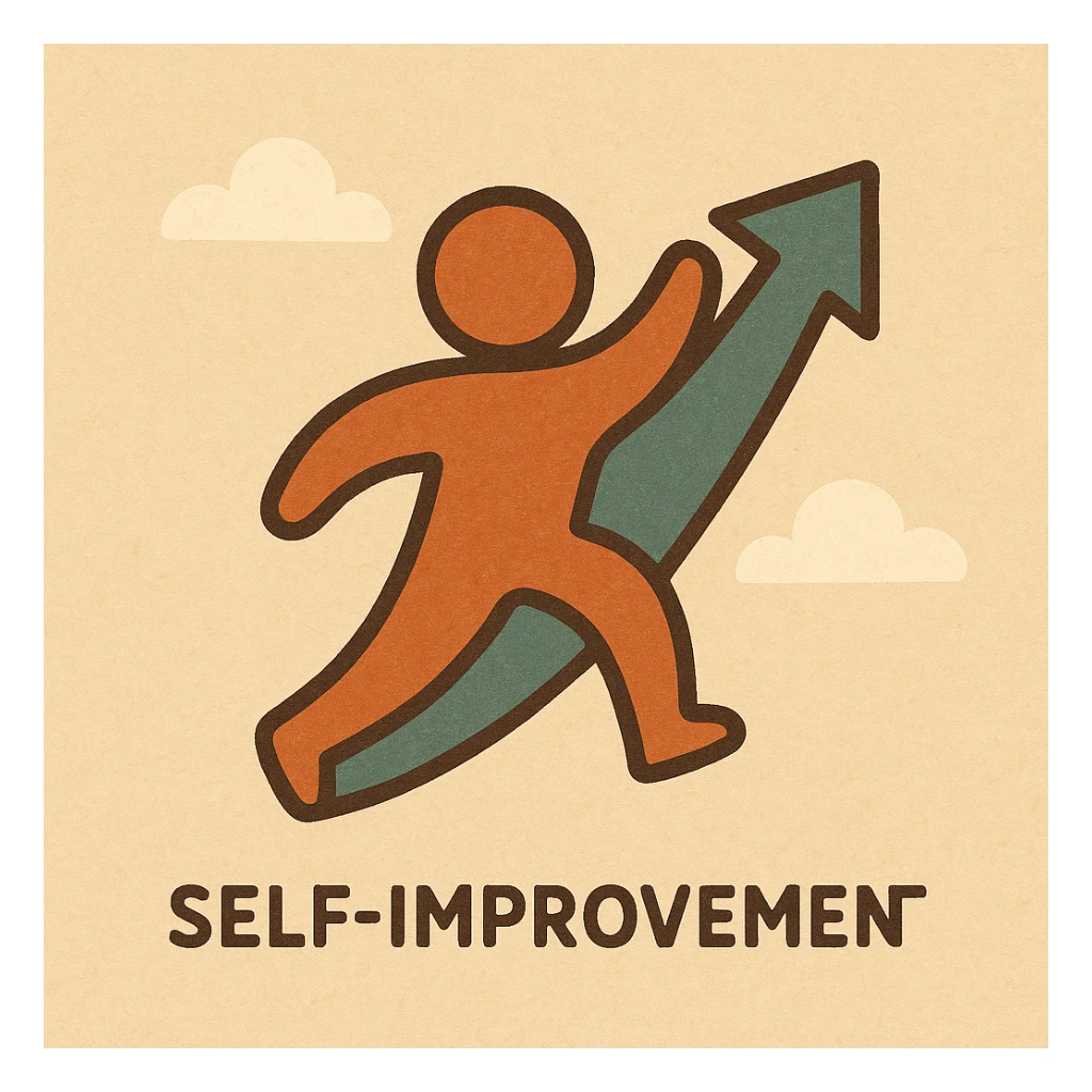 self improvement logo, minimalist, stylized arrow and person, energetic, orange and teal colors sticker