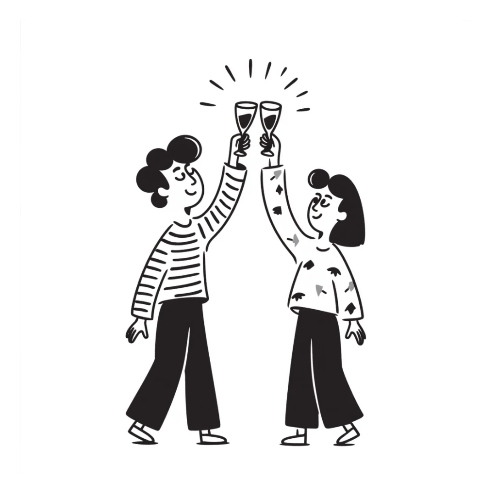 sketch of people saying cheers sticker