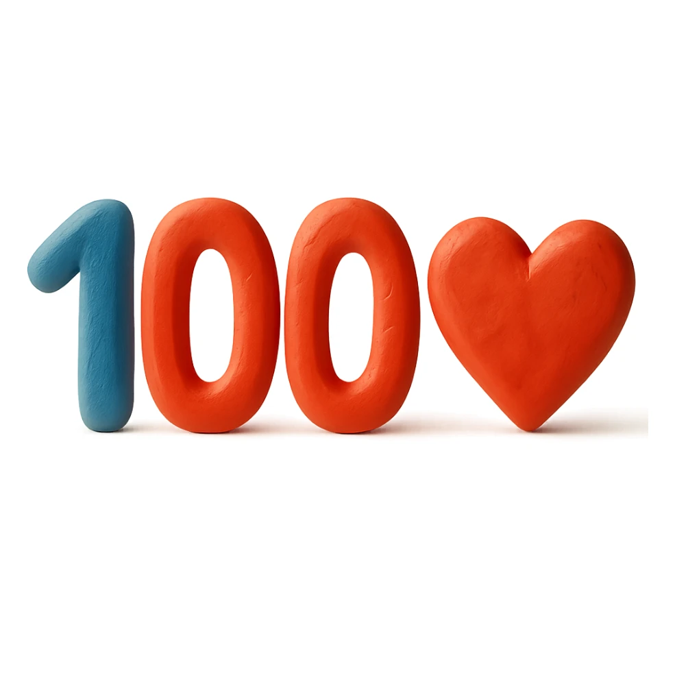 '100' with a heart in claymation style sticker