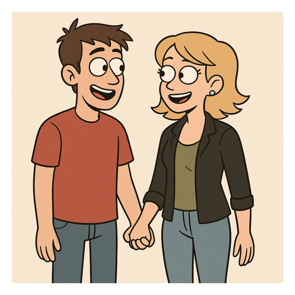 a couple holding hands, modern cartoon style sticker