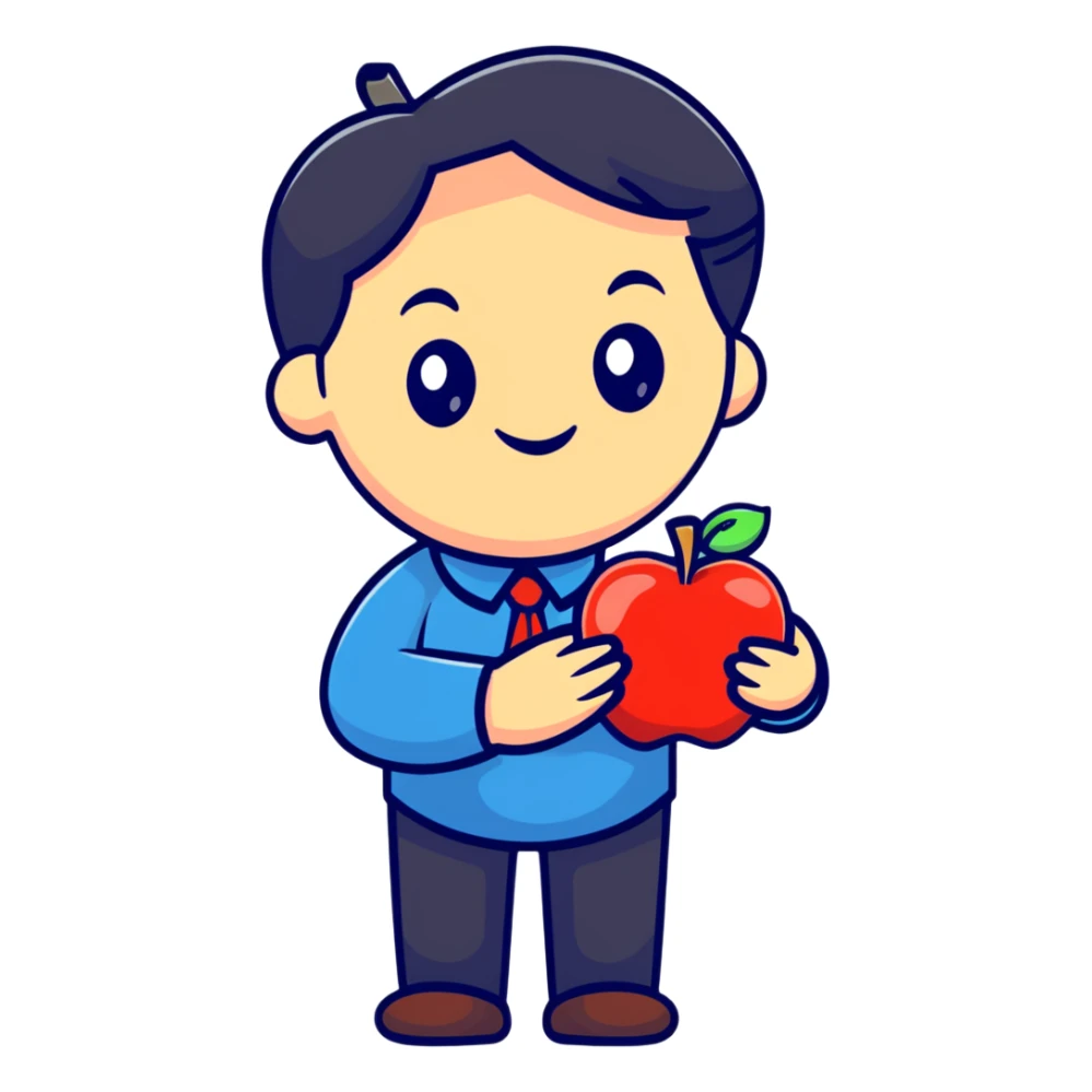 teacher with an apple, cartoonish sticker style sticker