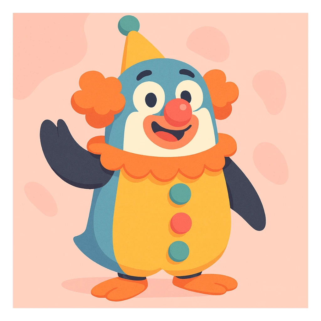 un pingouin clown, pastel toon style sticker
