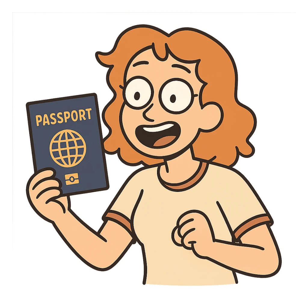 passport with a chip, flat cartoon style, bold colors sticker