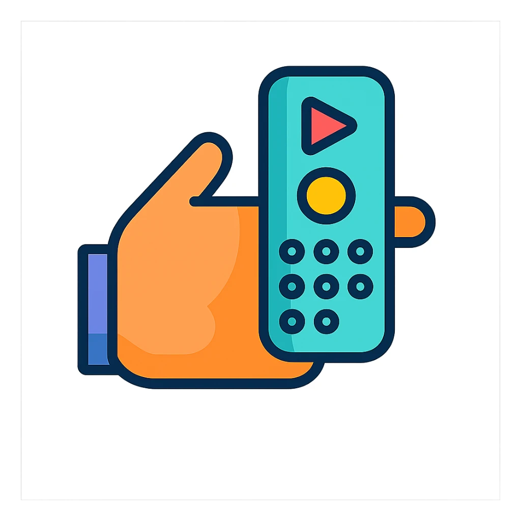 hand holding a clicker remote, pointing to the left, minimal color outline style sticker