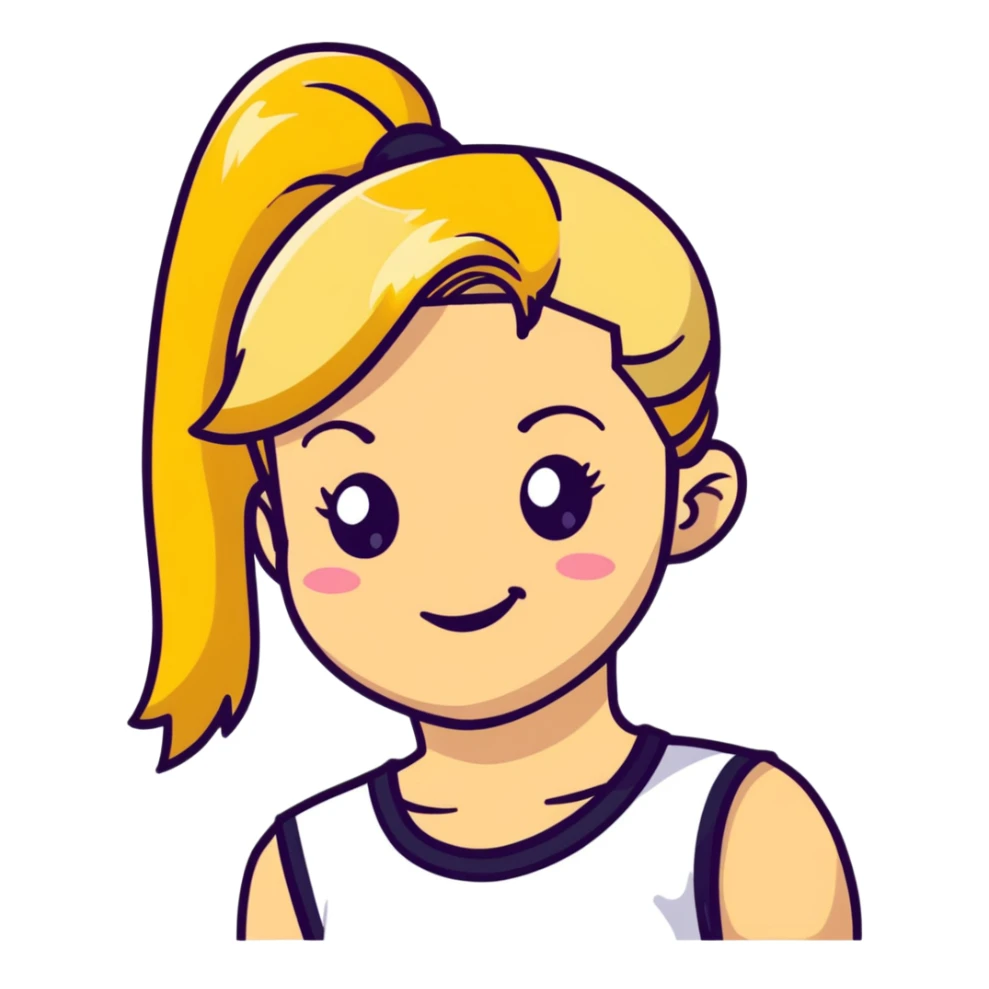 blonde girl with high pony tail hair, winking sticker