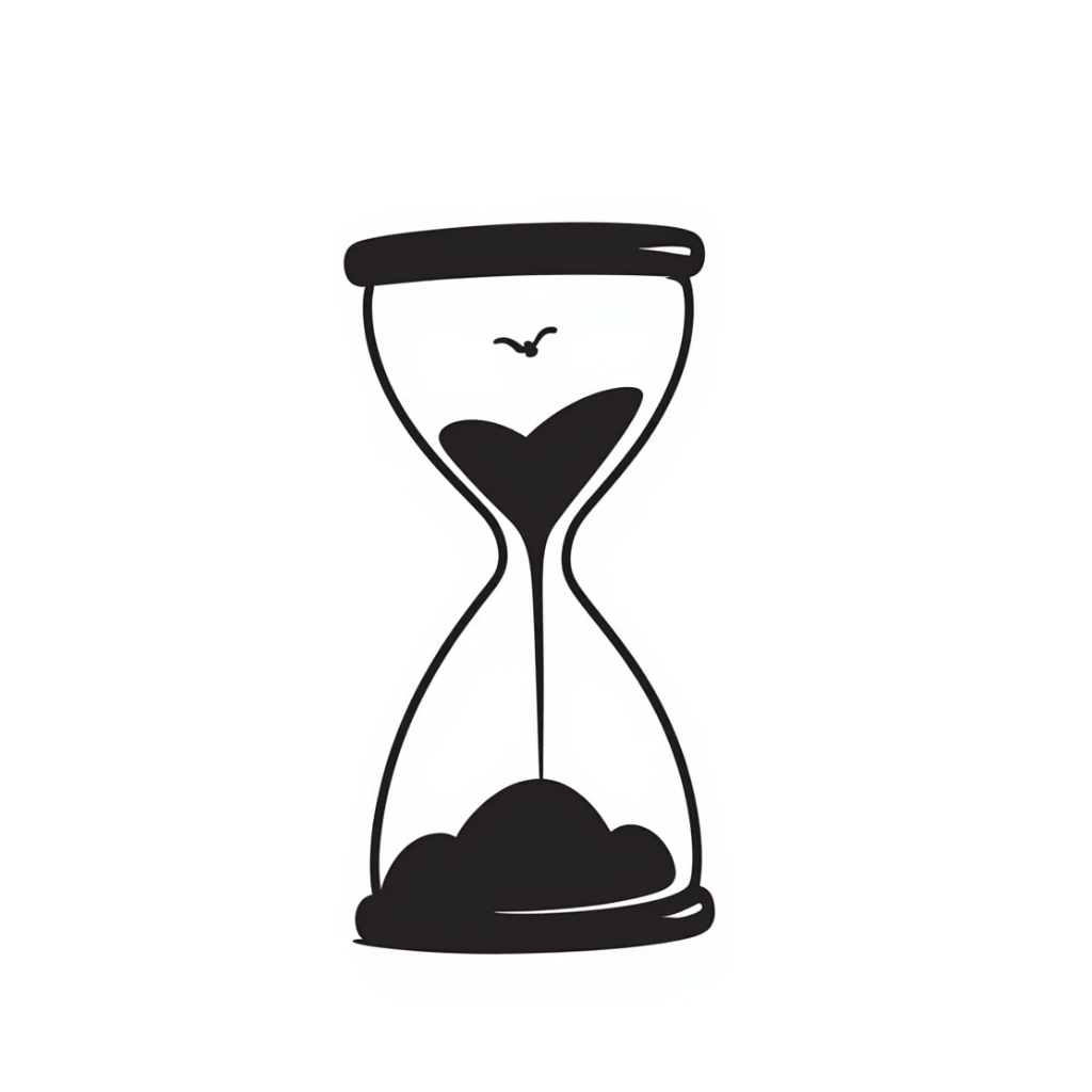 soft, hand-drawn hourglass with calming elements, symbolizing tame time sticker
