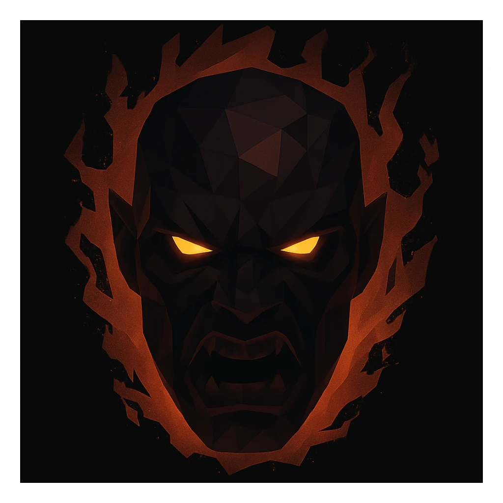 Make the red, angry, plasma-like humanoid monster darker, keeping the glowing effect sticker