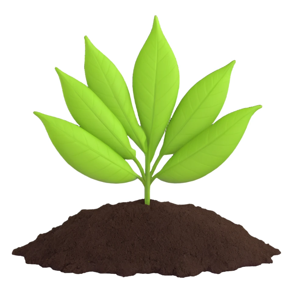 A fresh green leaf placed on soil or grass, clearly above the ground. sticker