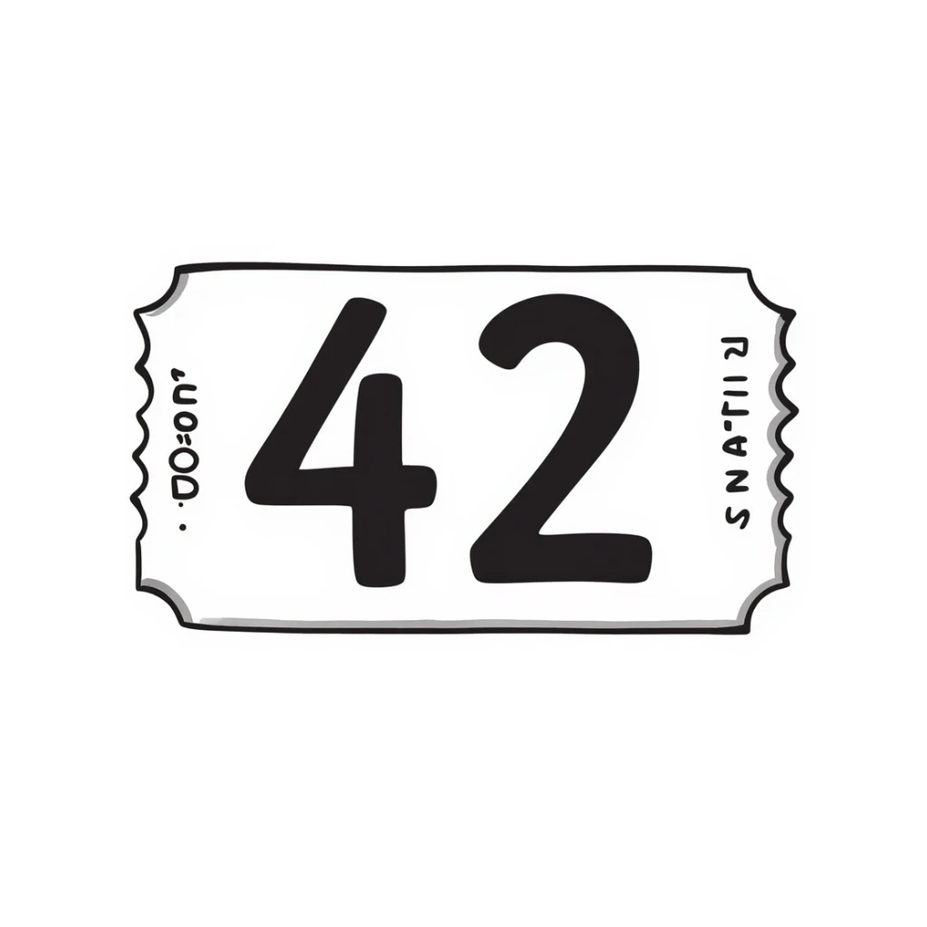 A raffle ticket with the number 42 clearly visible on it sticker