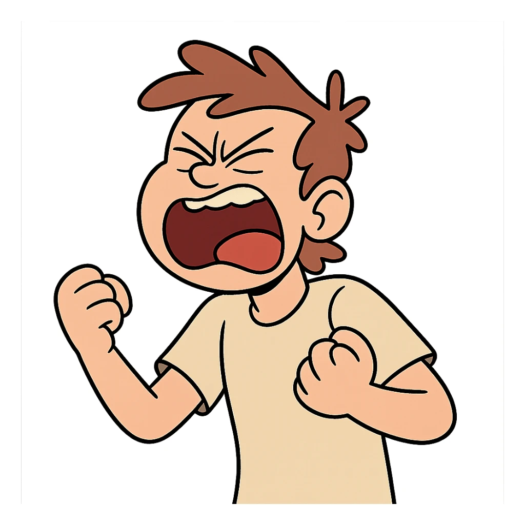 a person shouting in frustration, cartoon style sticker