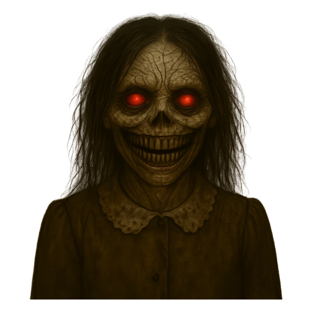 Remove the background, keep only the creepy girl with a transparent background. sticker