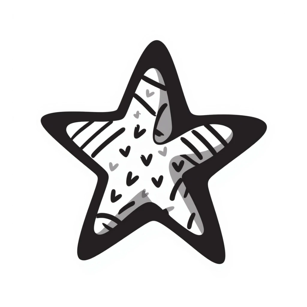 five-pointed star, hand-drawn doodle, playful and casual sticker