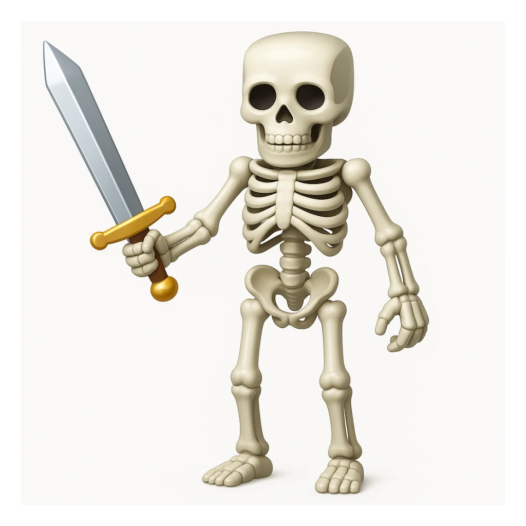 Make the Minecraft skeleton hold a sword in the apple style emoji sticker