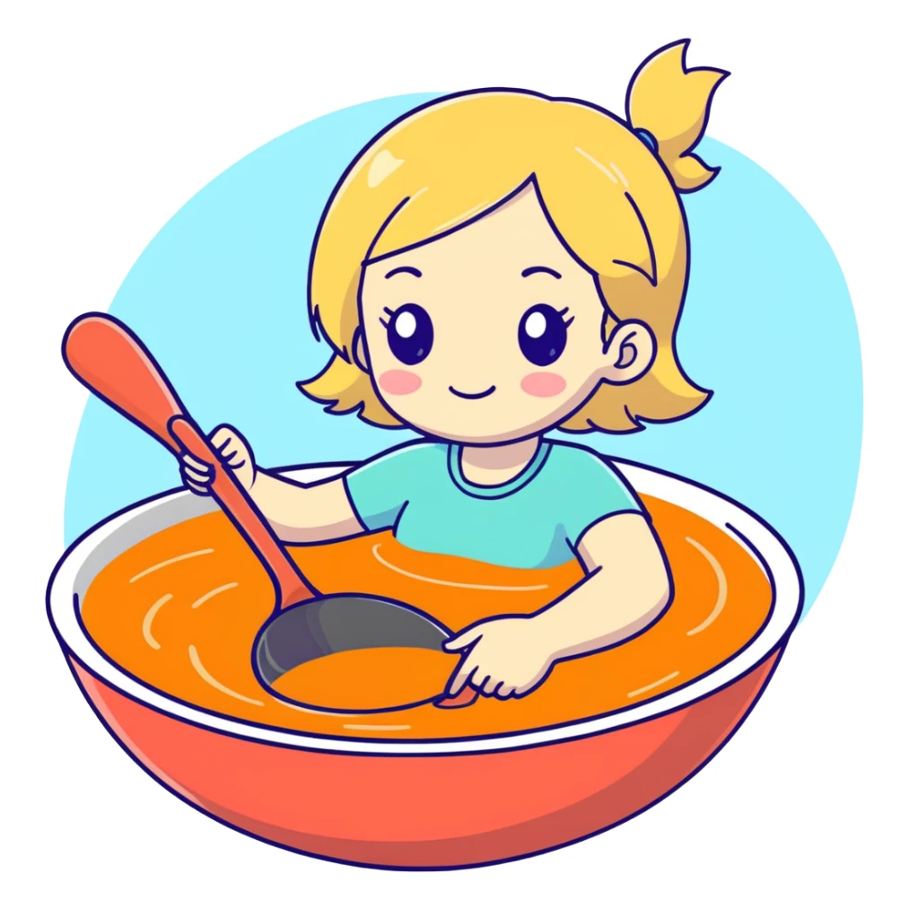 Blonde girl swimming in giant soup ladle  sticker