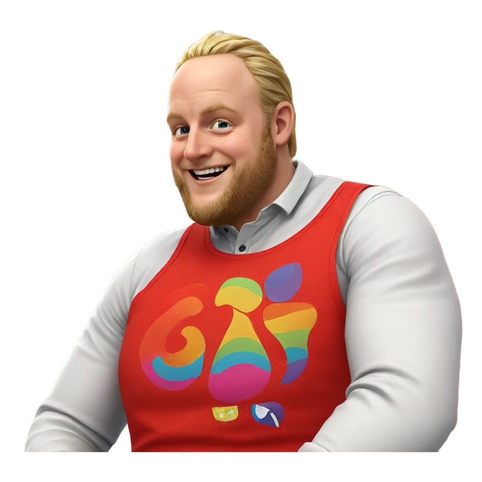 smiling blonde guy in vest sticker