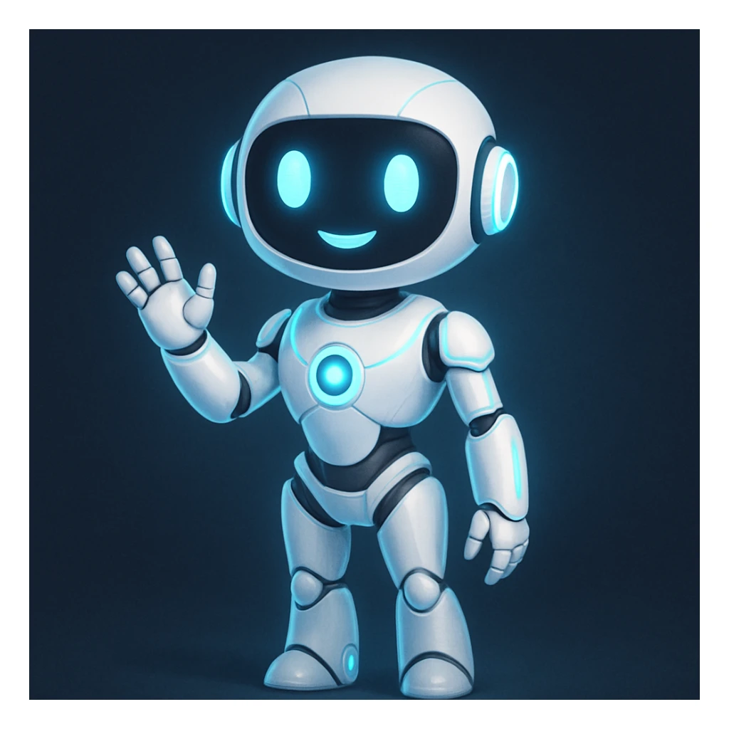 AI agent character, futuristic, friendly, glowing accents, digital assistant, modern style sticker