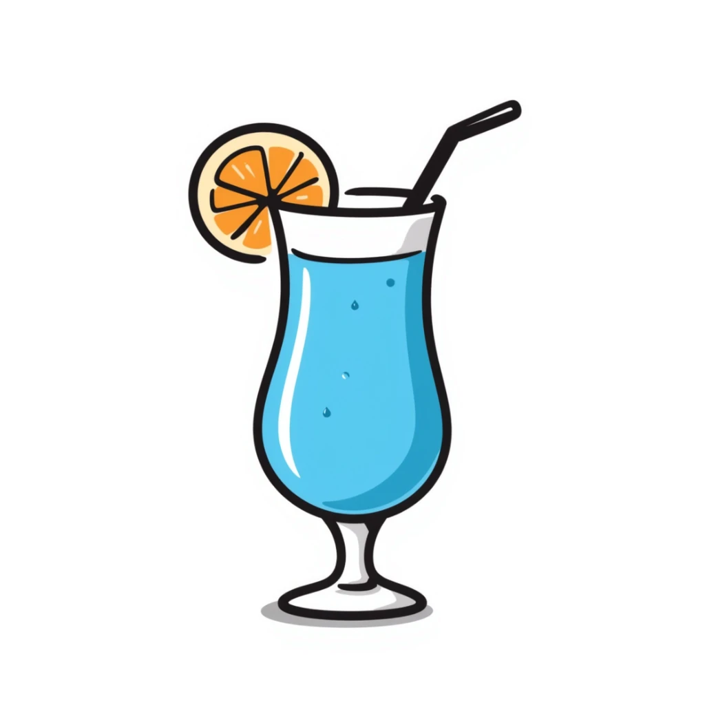 blue curaçao tropical cocktail in a hurricane glass, flat vector illustration sticker