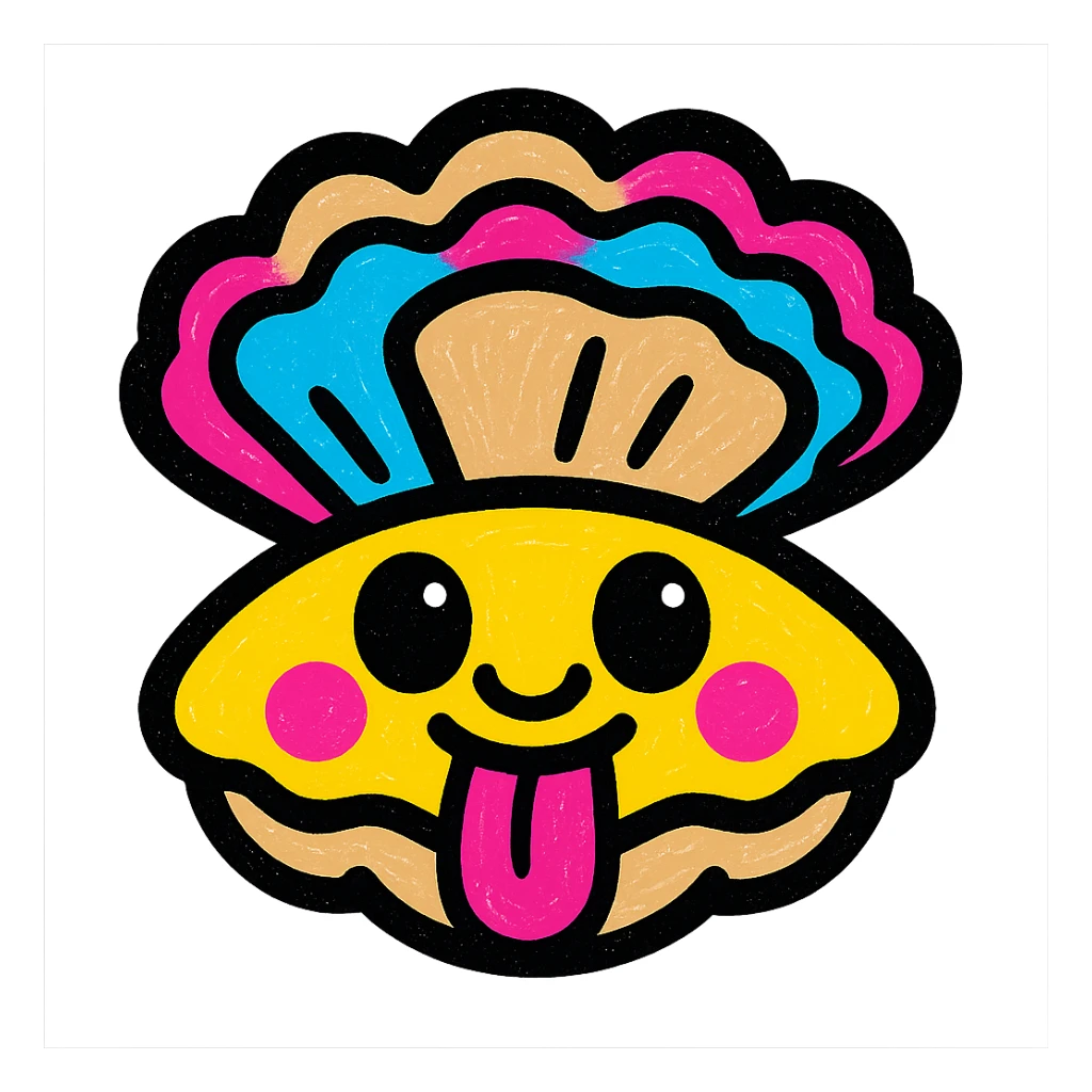 Cute oyster with a tongue sticking out expression in pop colors style, transparent background sticker