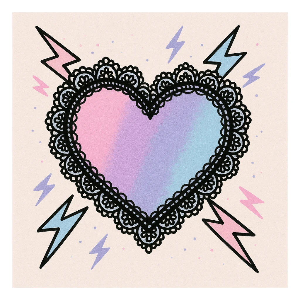 pastel goth heart with pastel lightning and black lace sticker