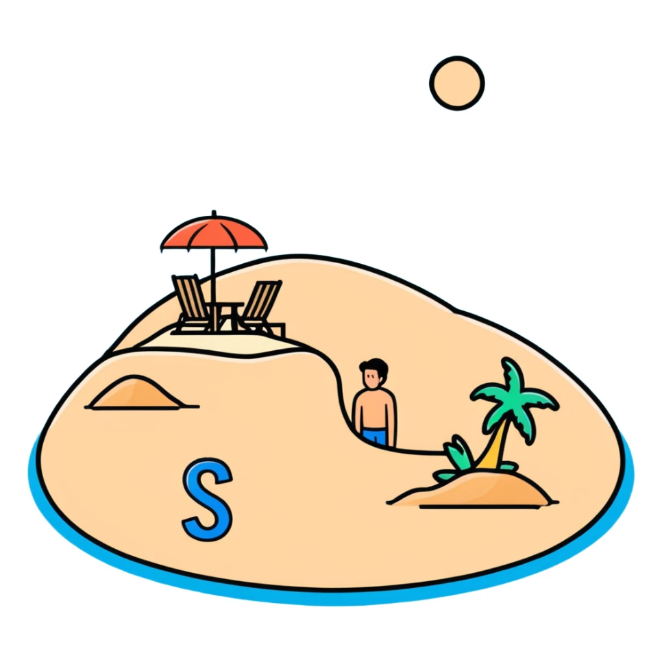 stranded man on an island with an SOS sign in the sand sticker