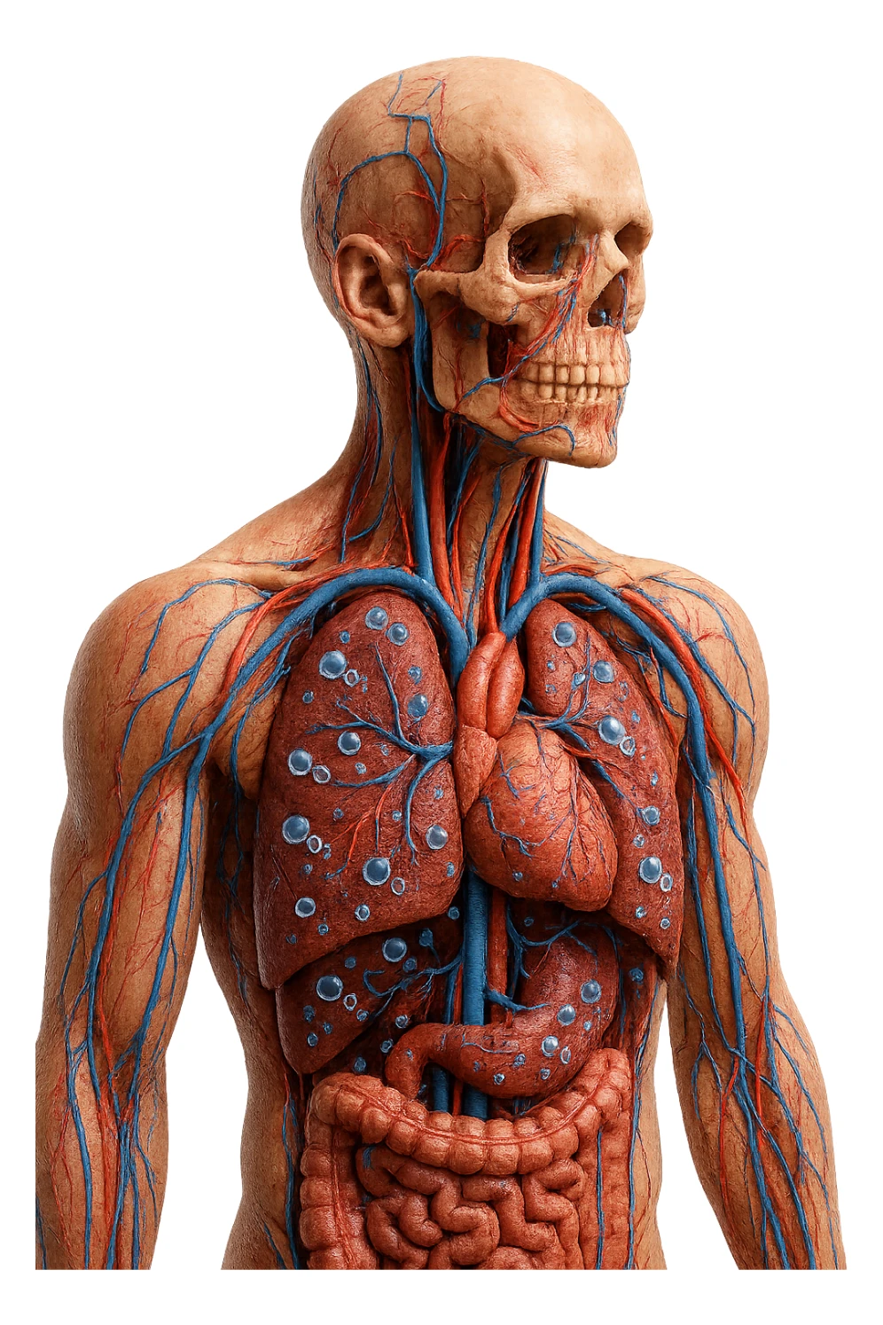 OSSIGENO FLUTTUA IN UN CORPO UMANO ANATOMICO, IPERREALISTICO 4K sticker