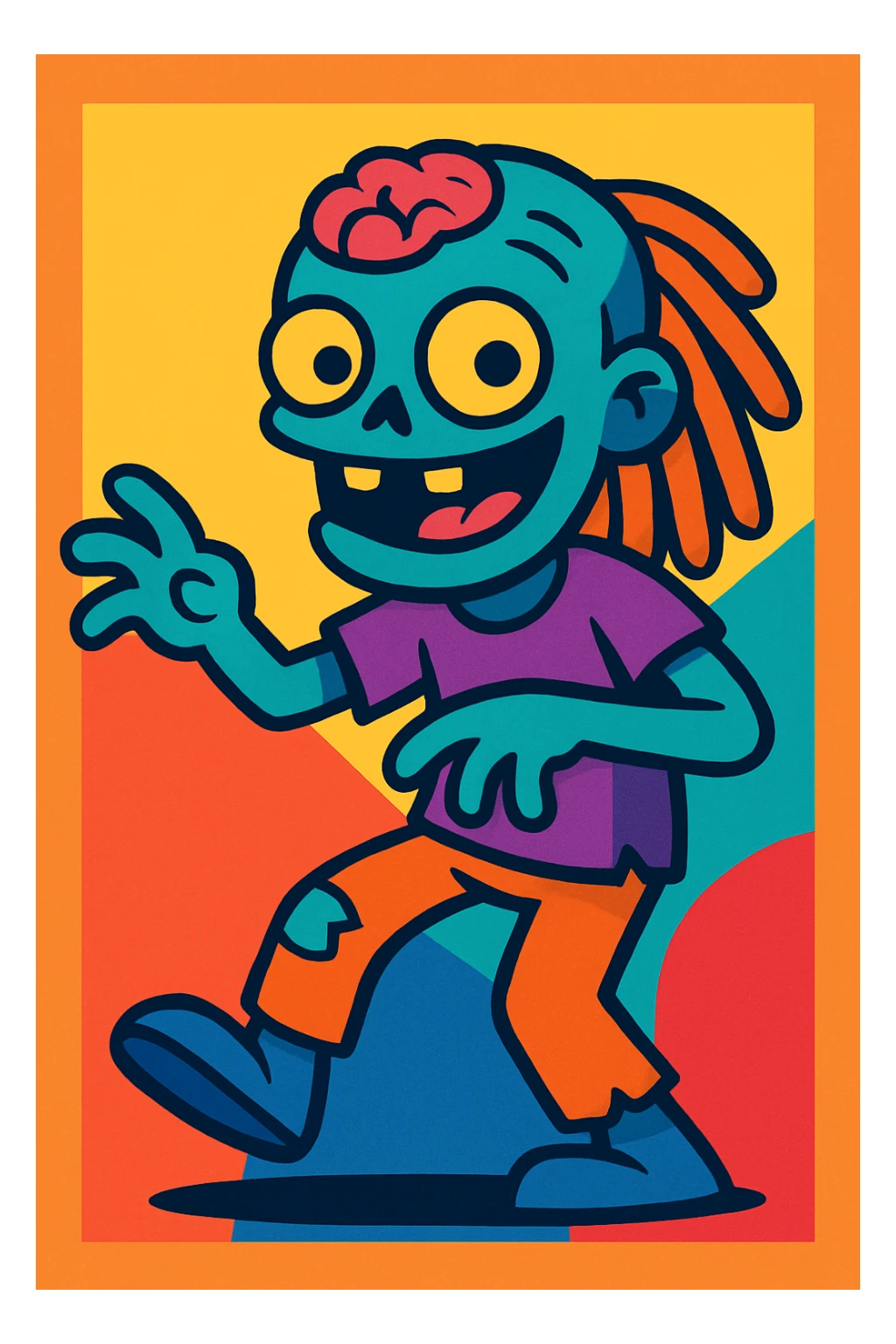 zombie with dreads, playful, vibrant colors, vibrant toon style sticker