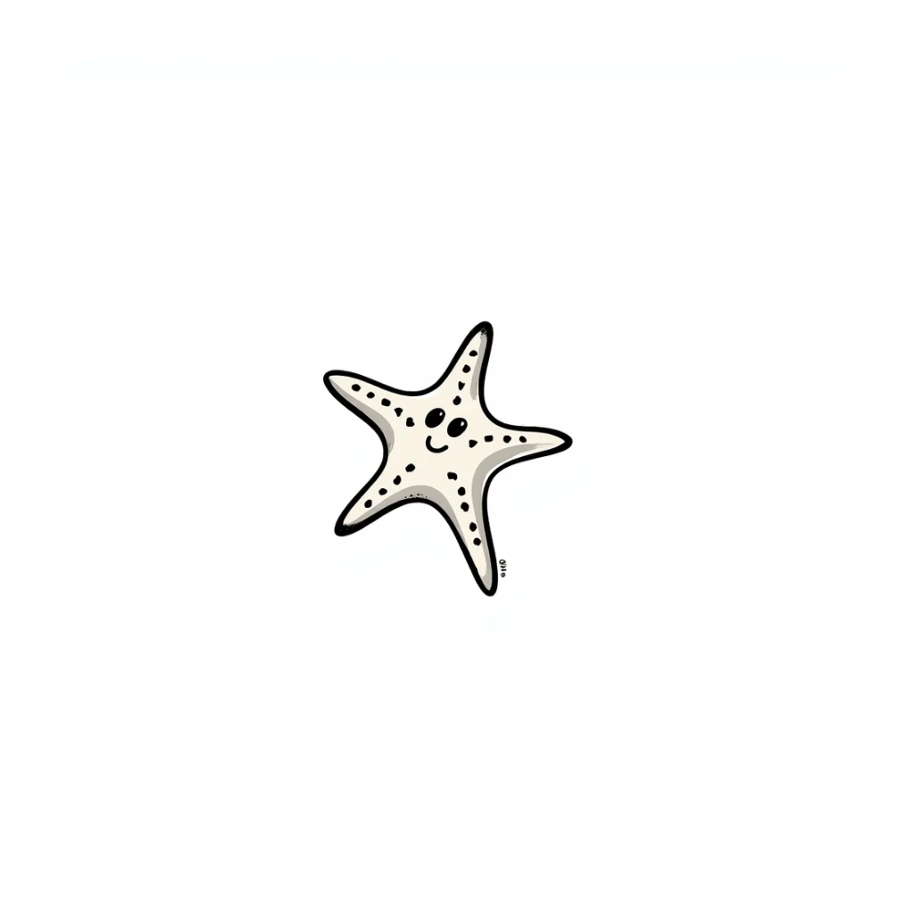 A sea star/starfish with detailed texture in pastel colors (dd9fb0, ffc6d3, a3bfc9, c4bee2, f1b091), hand-drawn doodle style sticker