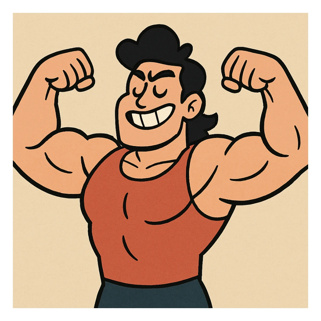 a strong person, flexing muscles, bold lines, cartoon style sticker