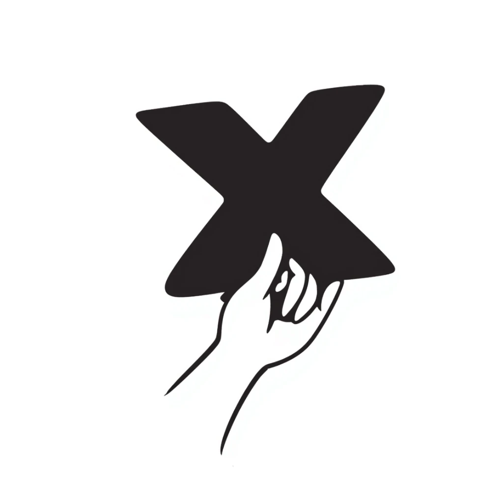 hand holding an X sticker