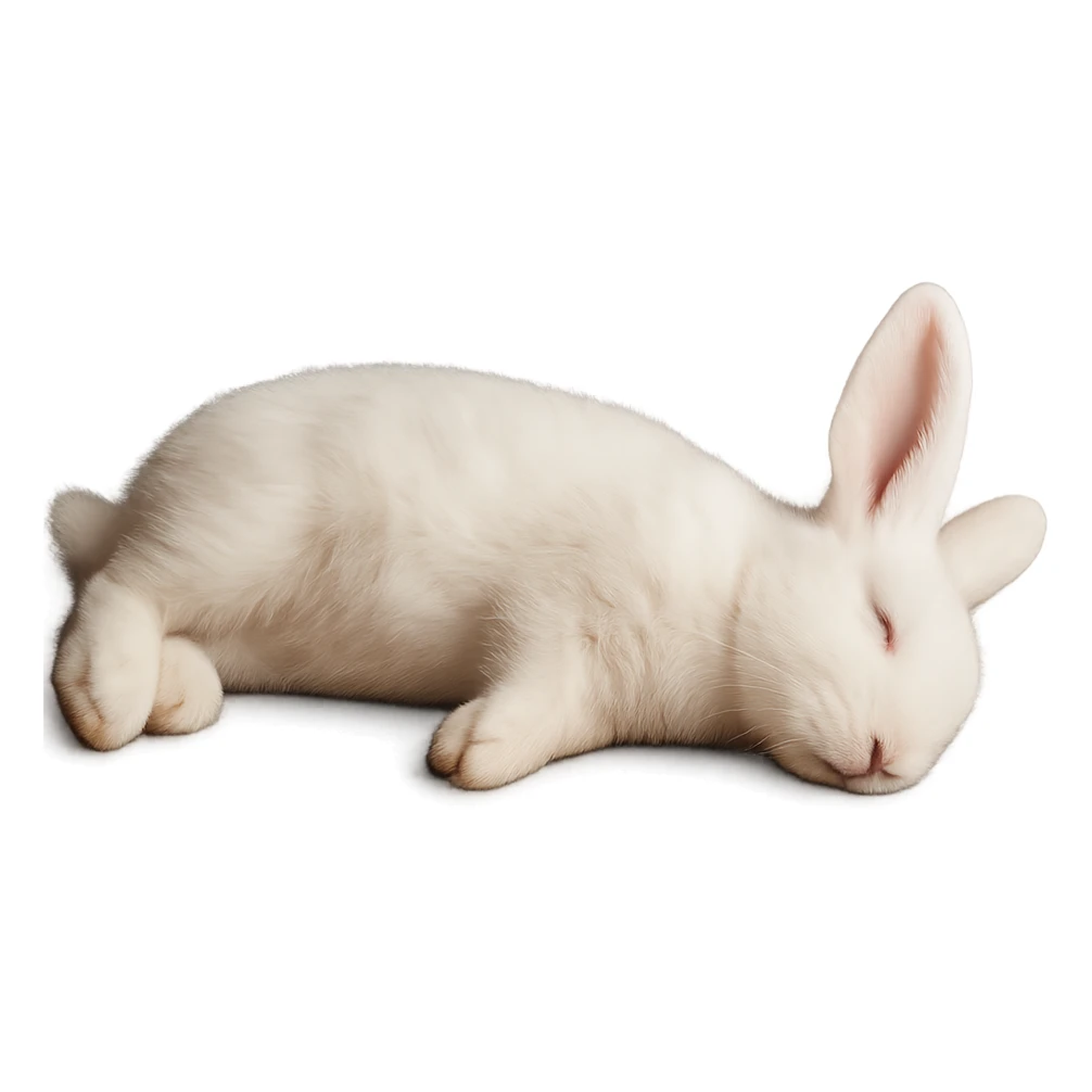 Make the rabbit appear dead, lying on its side, with no background. Preserve the original style and details of the rabbit in the image. sticker