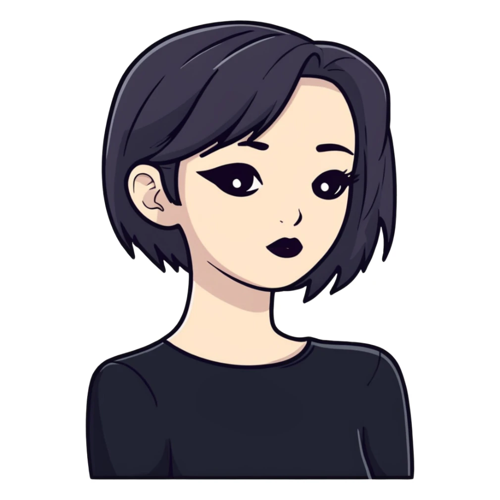 gothic person with black clothes, pale skin, and dark makeup sticker